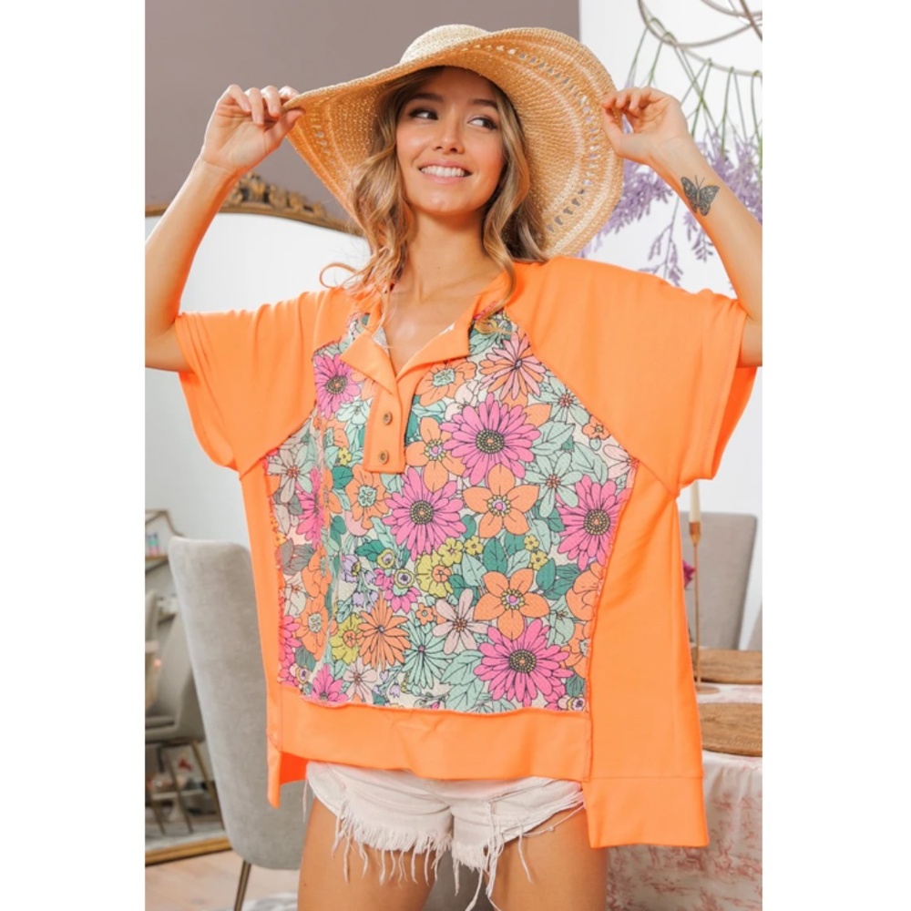 BiBi Orange Floral Women's Top